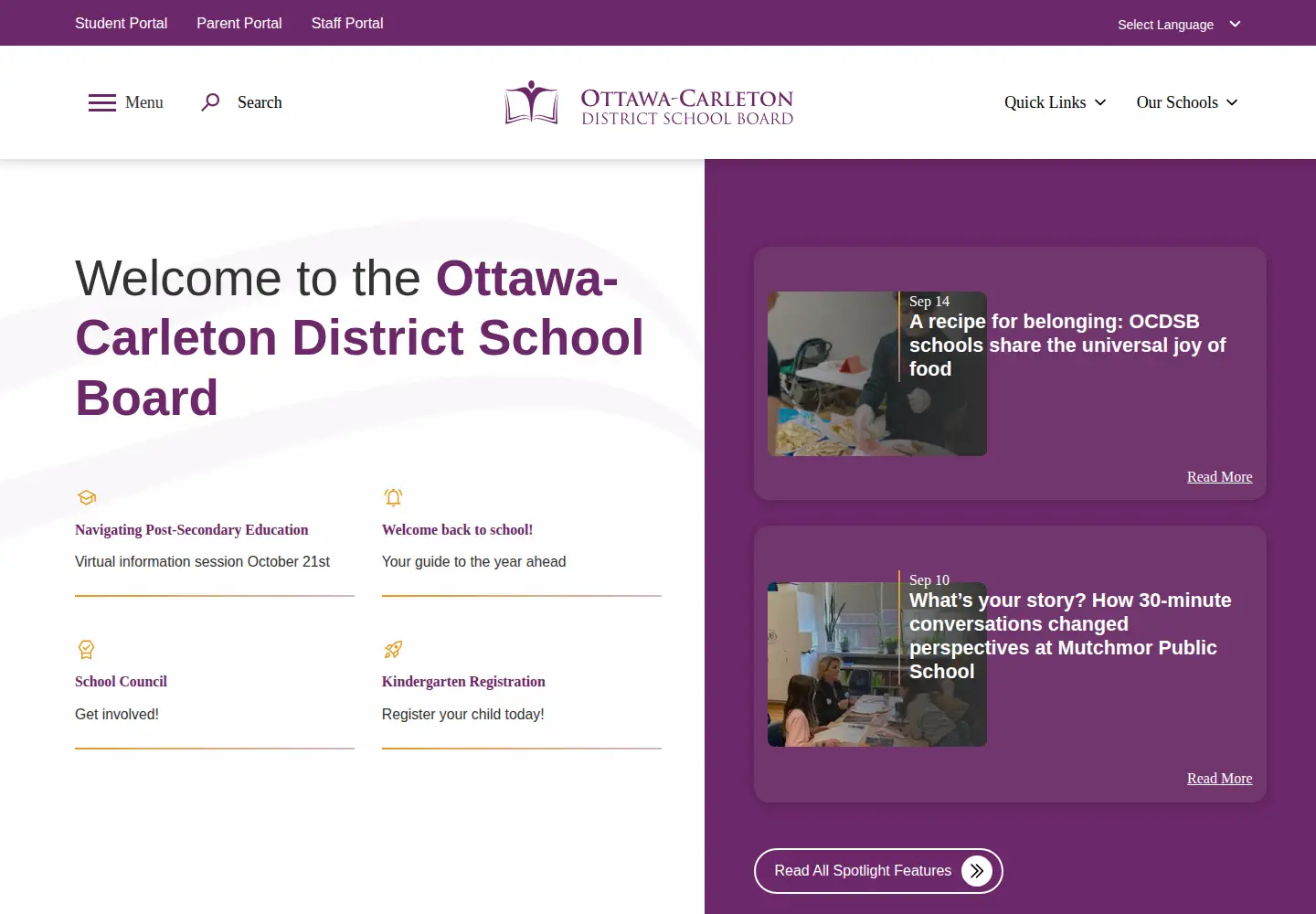 Captured homepage of ocdsb.ca in the current scan