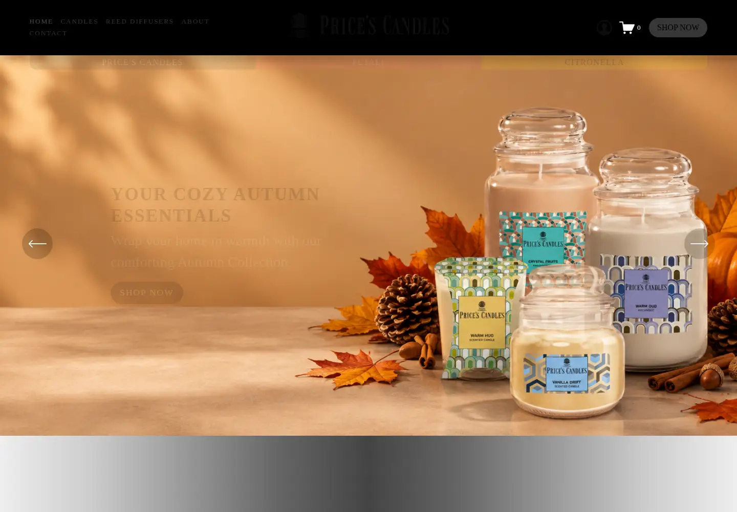 Captured homepage of prices-candles.co.uk in the current scan