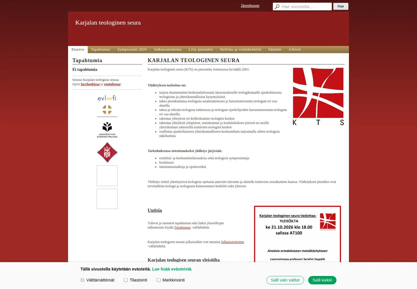 Captured homepage of karjalanteologinenseura.fi in the current scan