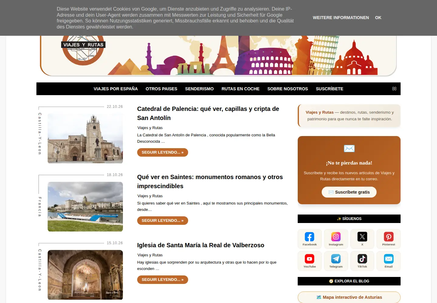 Captured homepage of viajesyrutas.es in the current scan