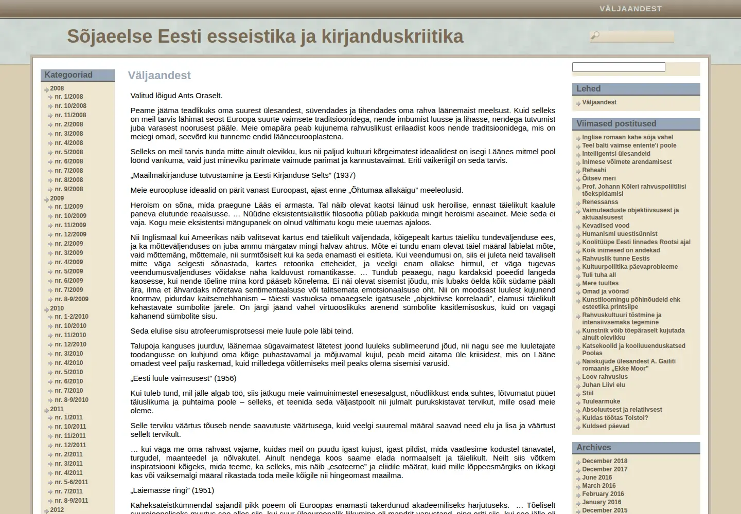 Screenshot of kirjandusarhiiv.net