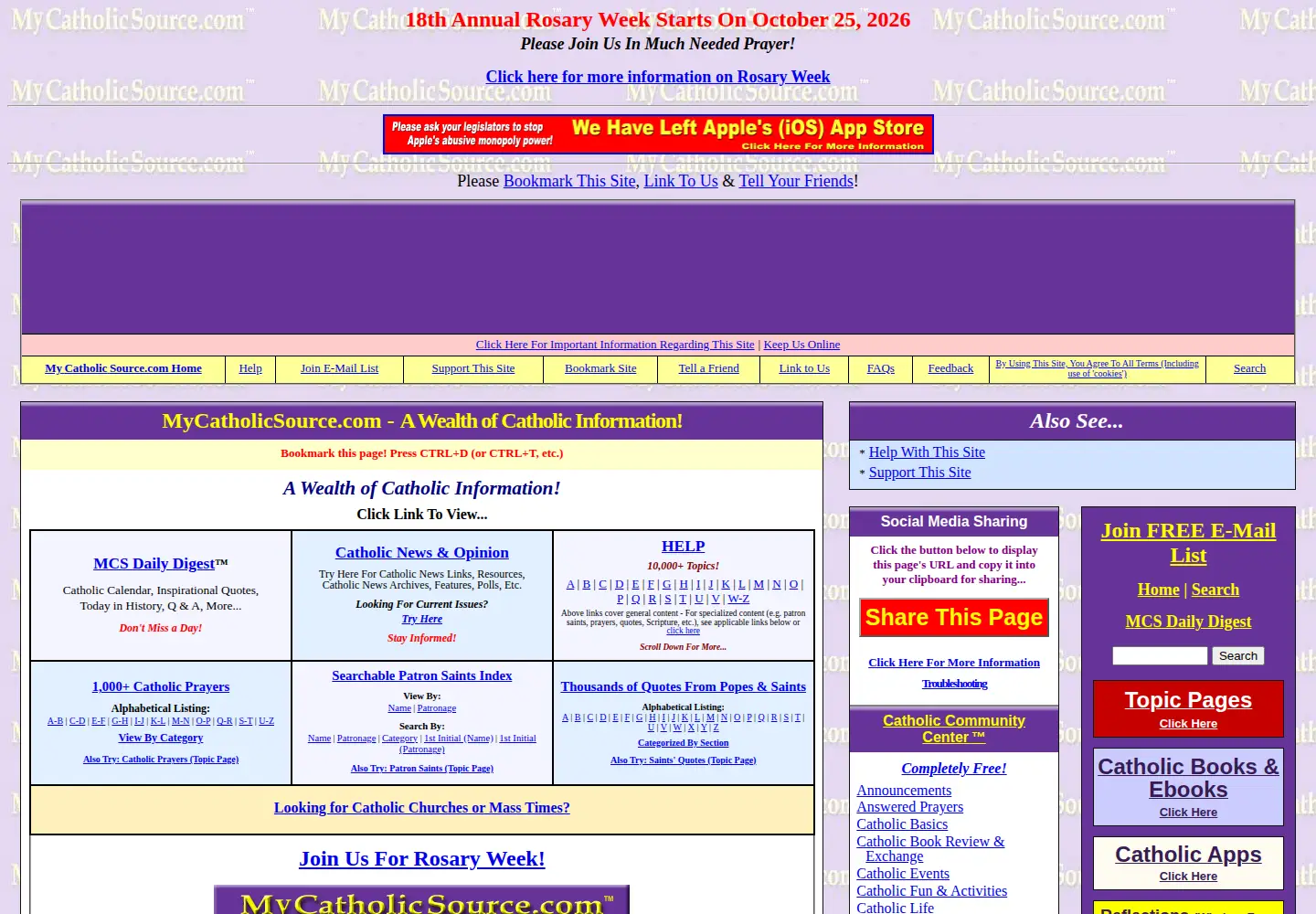 Captured homepage of mycatholicsource.com in the current scan