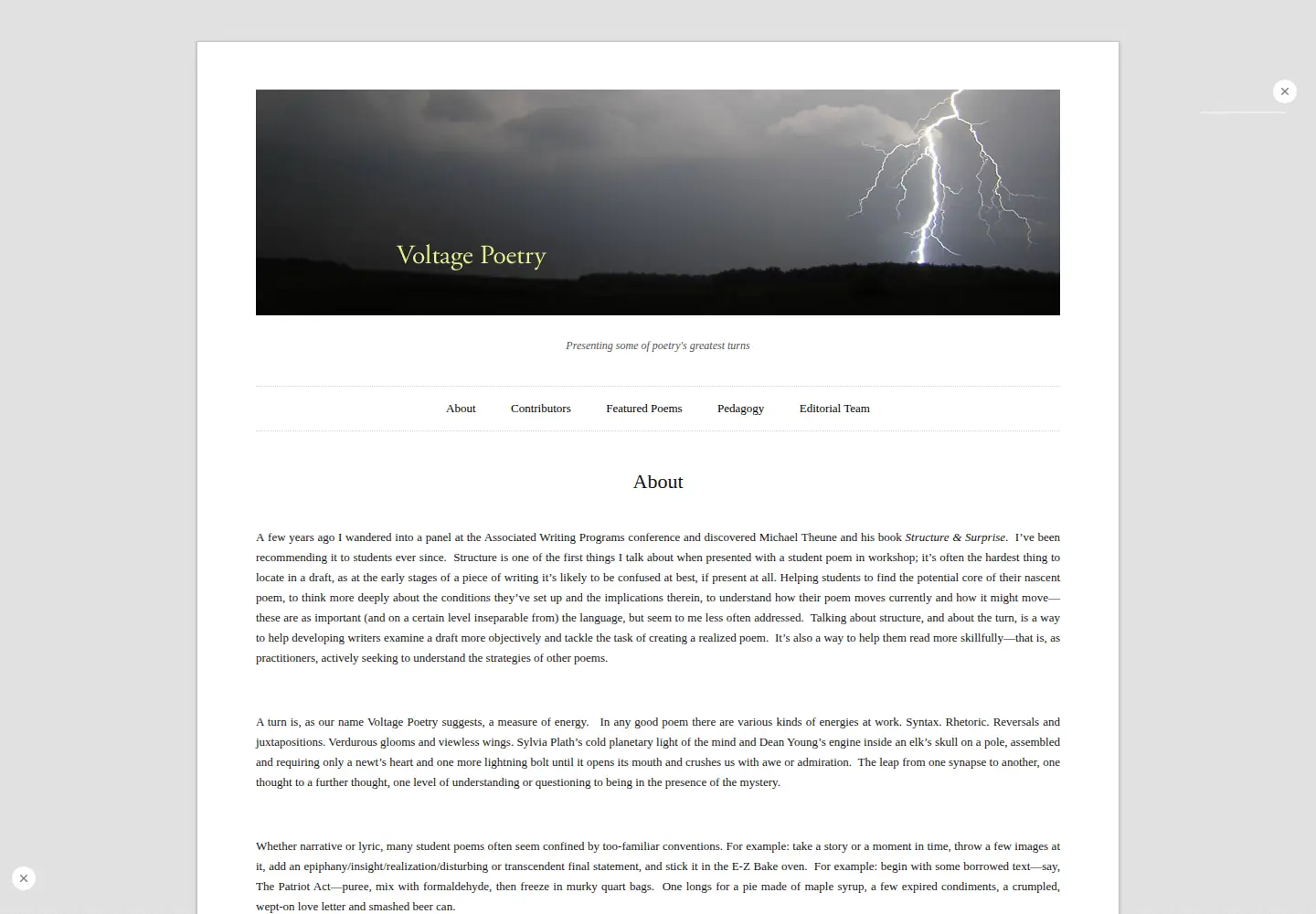 Captured homepage of voltagepoetry.com in the current scan