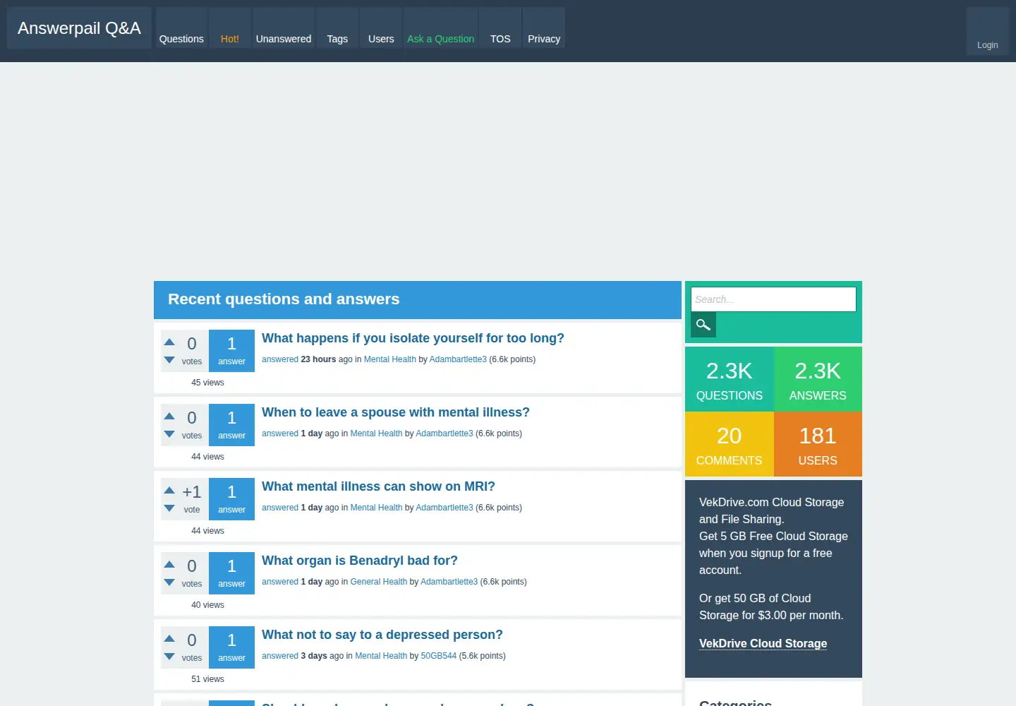 Screenshot of answerpail.com