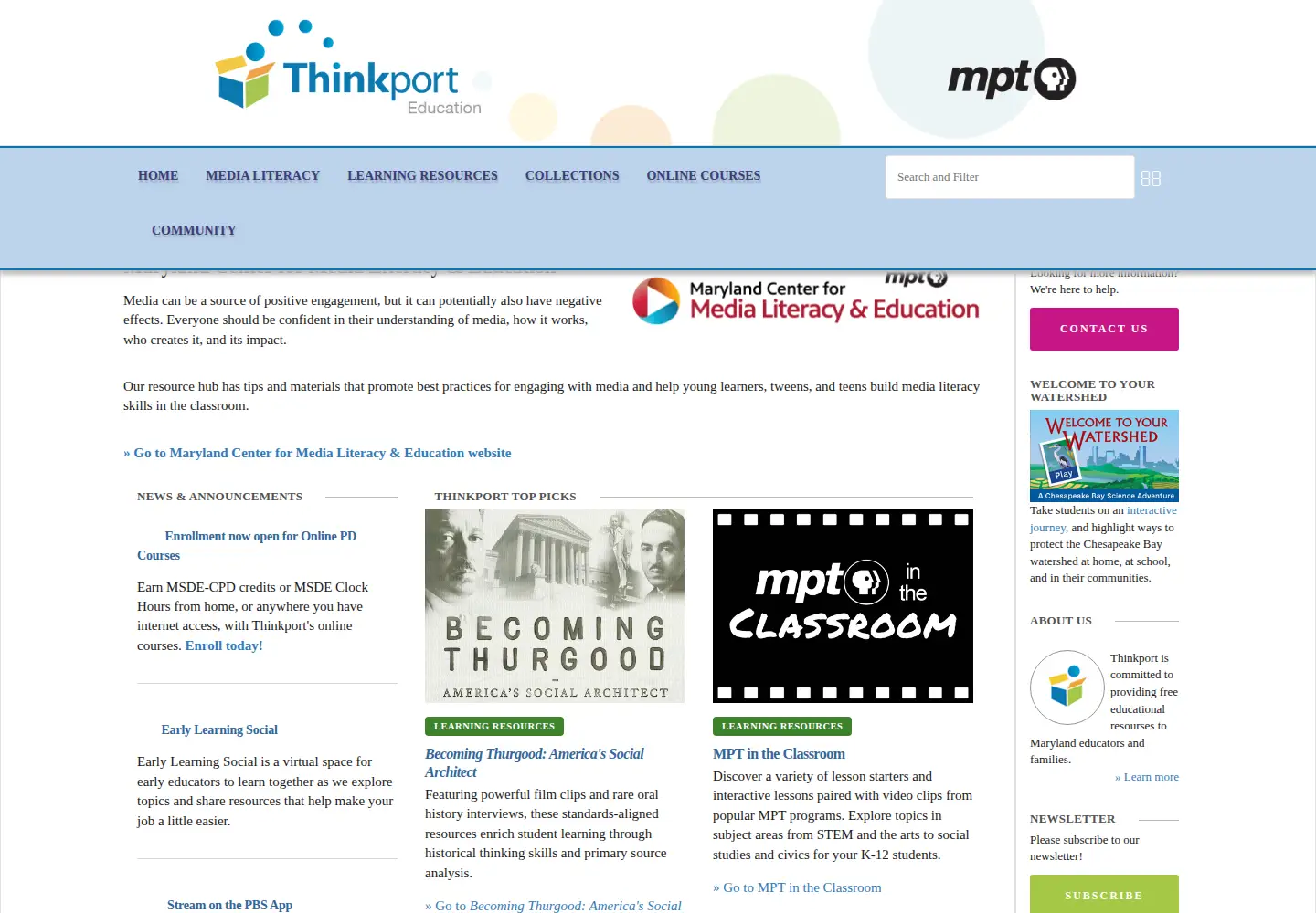 Captured homepage of thinkport.org in the current scan