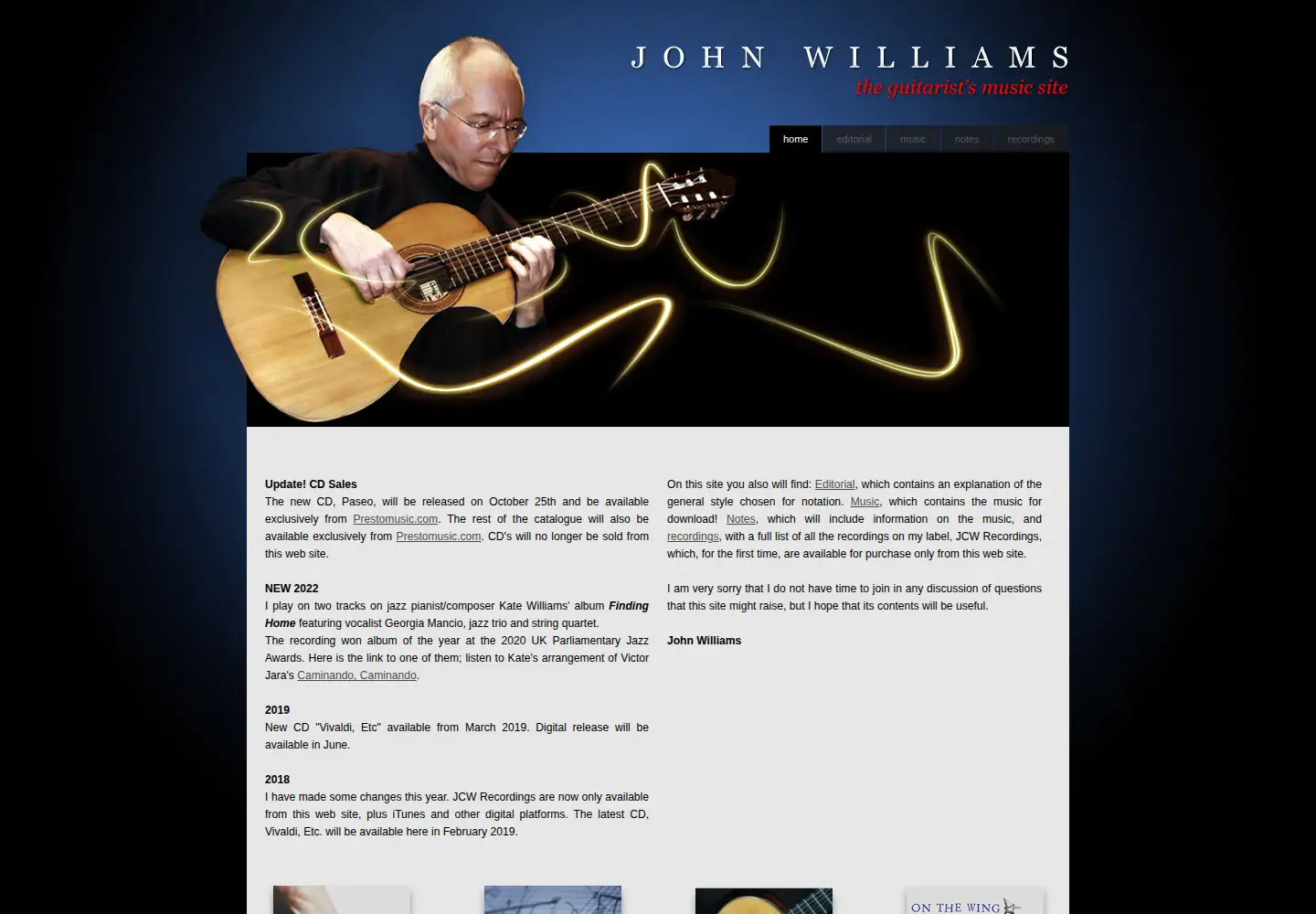 Captured homepage of johnwilliamsguitarnotes.com in the current scan