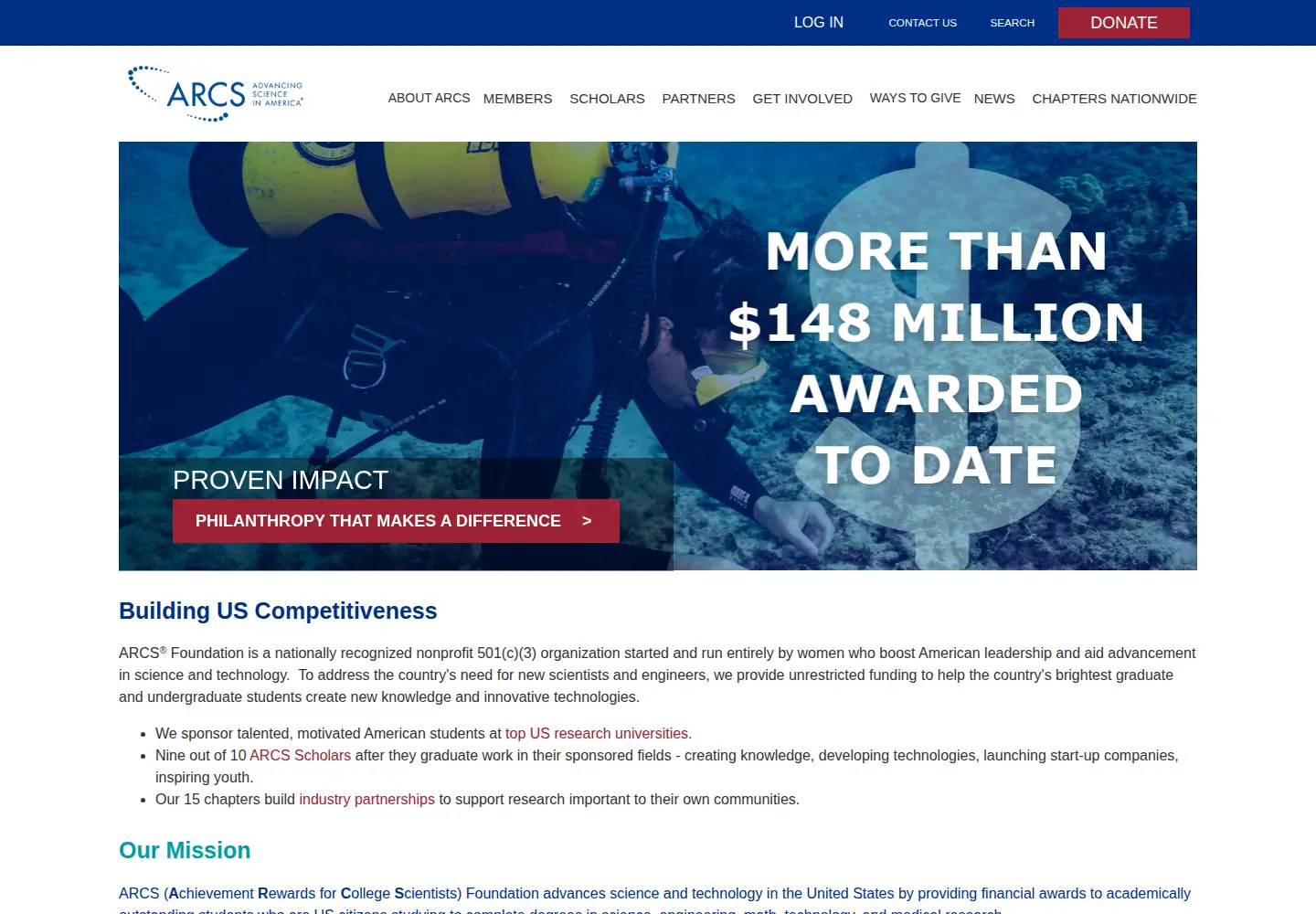Screenshot of arcsfoundation.org