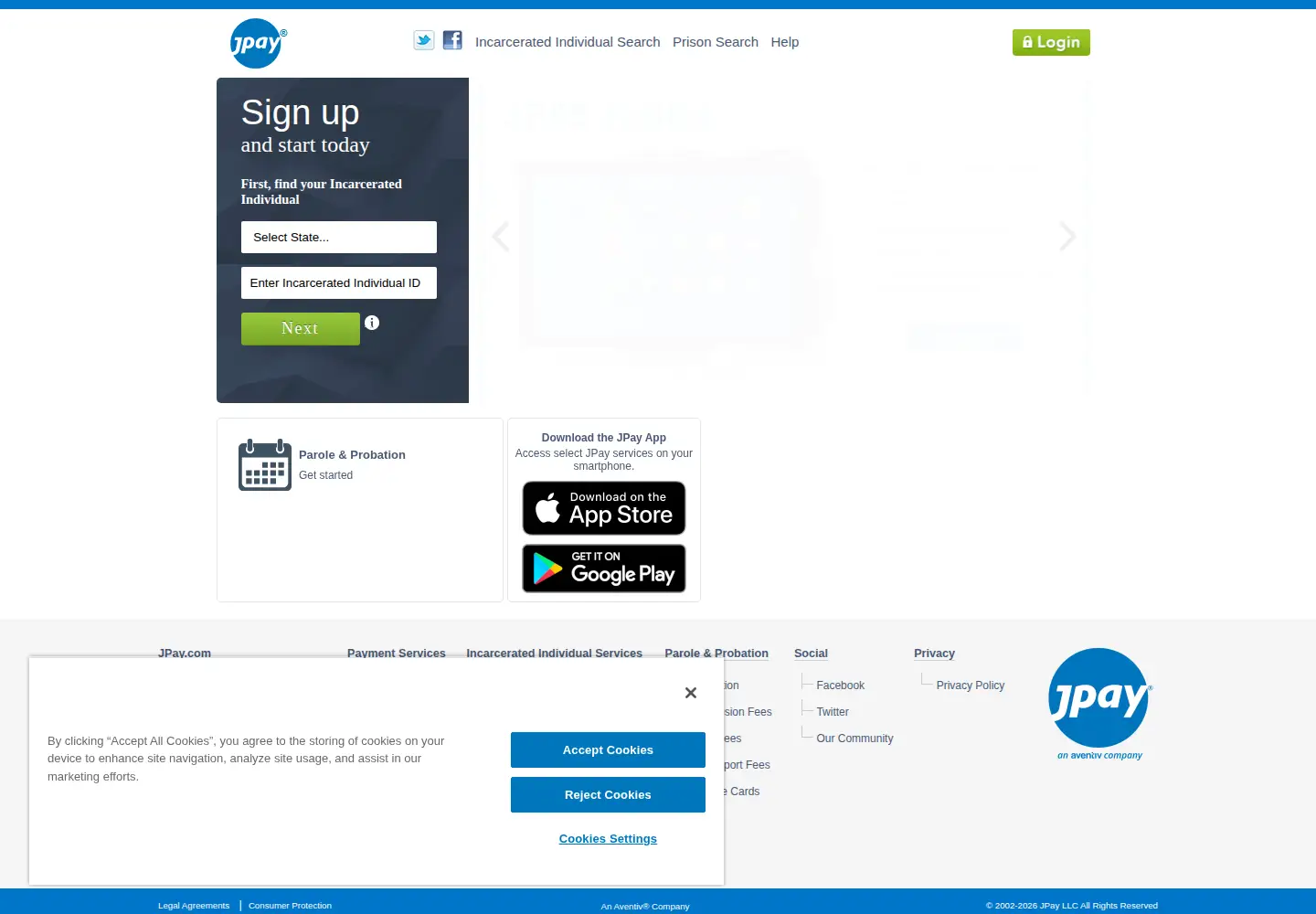 Captured homepage of jpay.com in the current scan