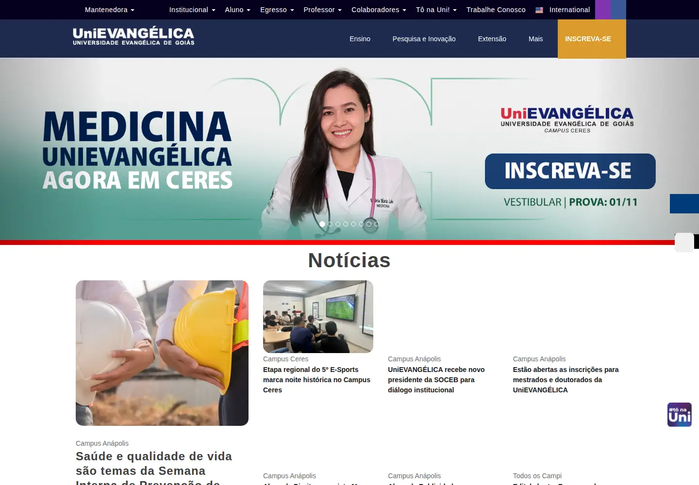 Screenshot of unievangelica.edu.br