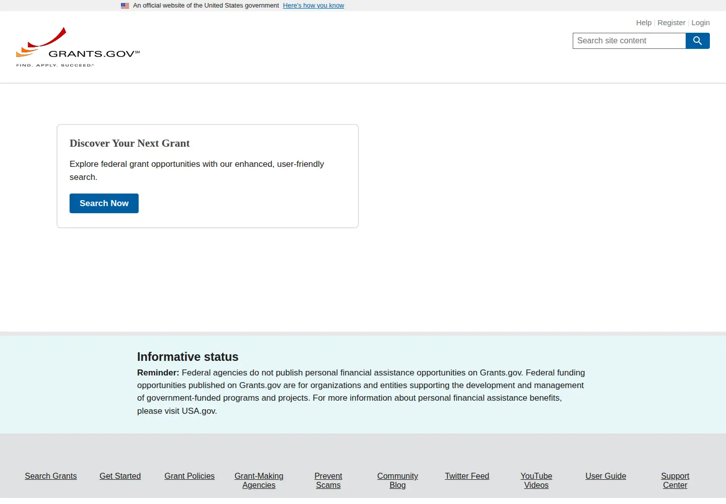 Screenshot of grants.gov
