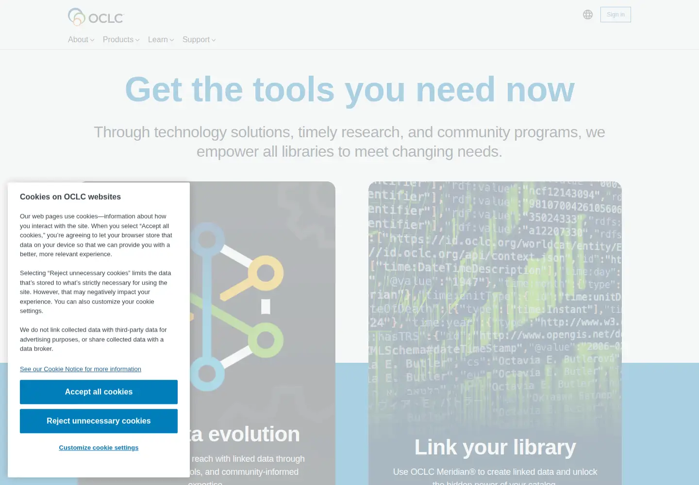 Screenshot of oclc.org