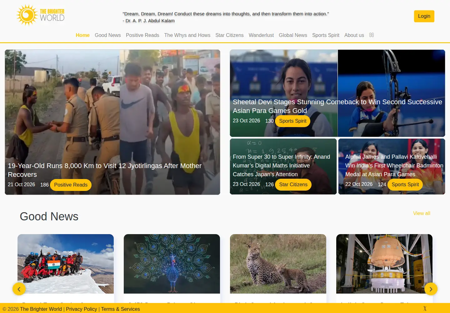 Captured homepage of thebrighterworld.com in the current scan
