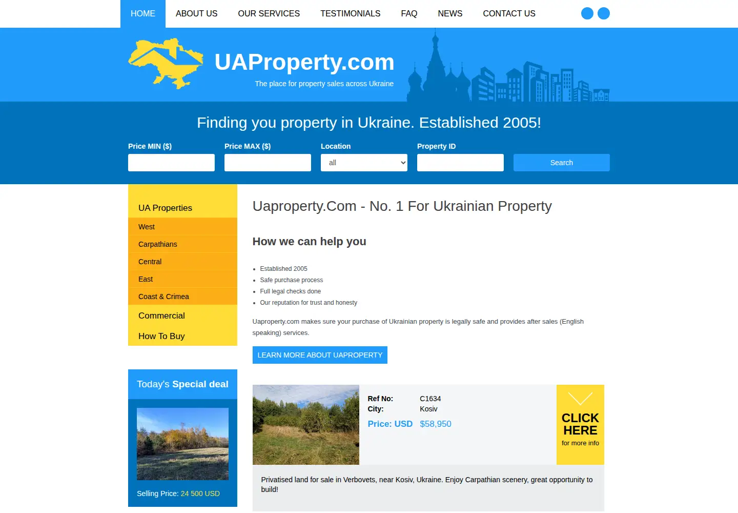 Captured homepage of uaproperty.com in the current scan