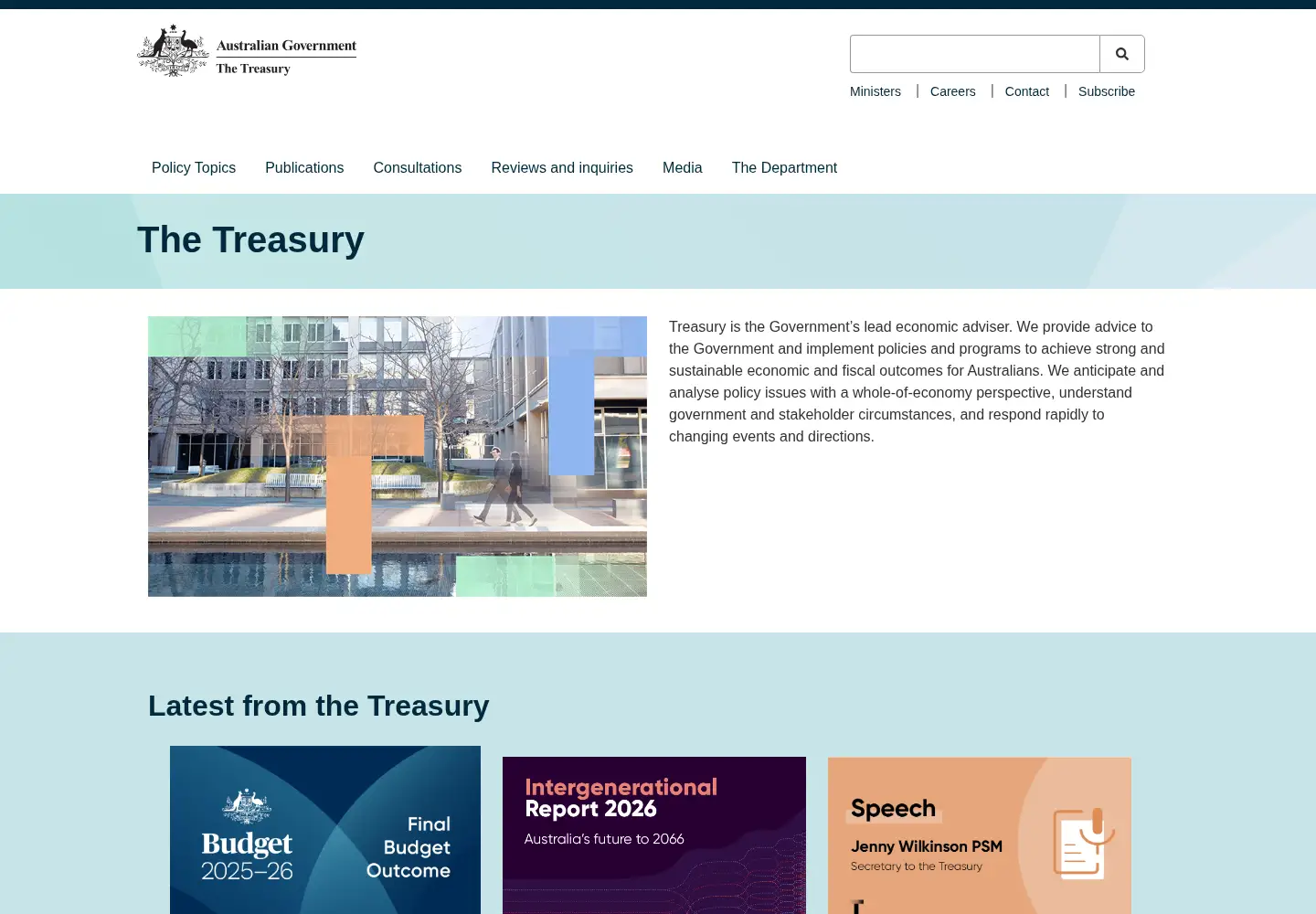 Screenshot of treasury.gov.au