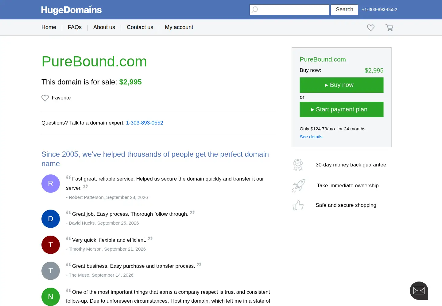 Captured homepage of purebound.com in the current scan