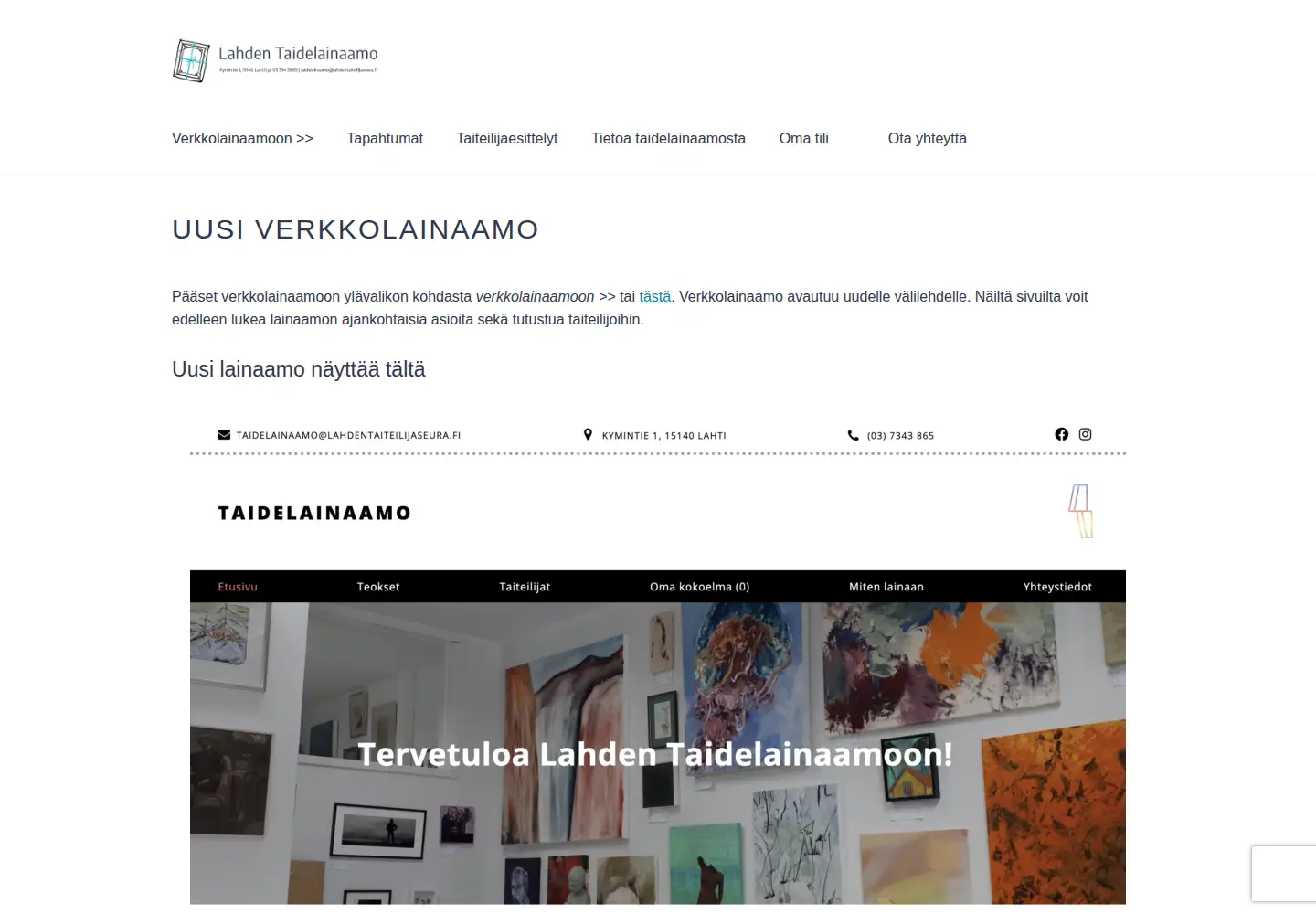 Screenshot of lahdentaidelainaamo.fi