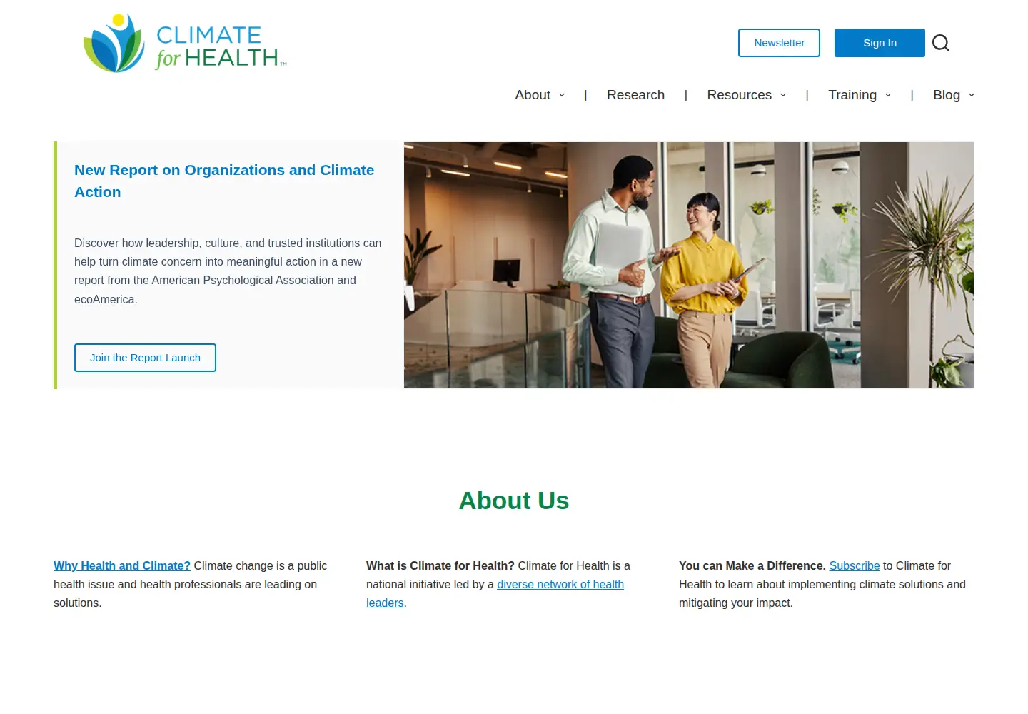 Screenshot of climateforhealth.org