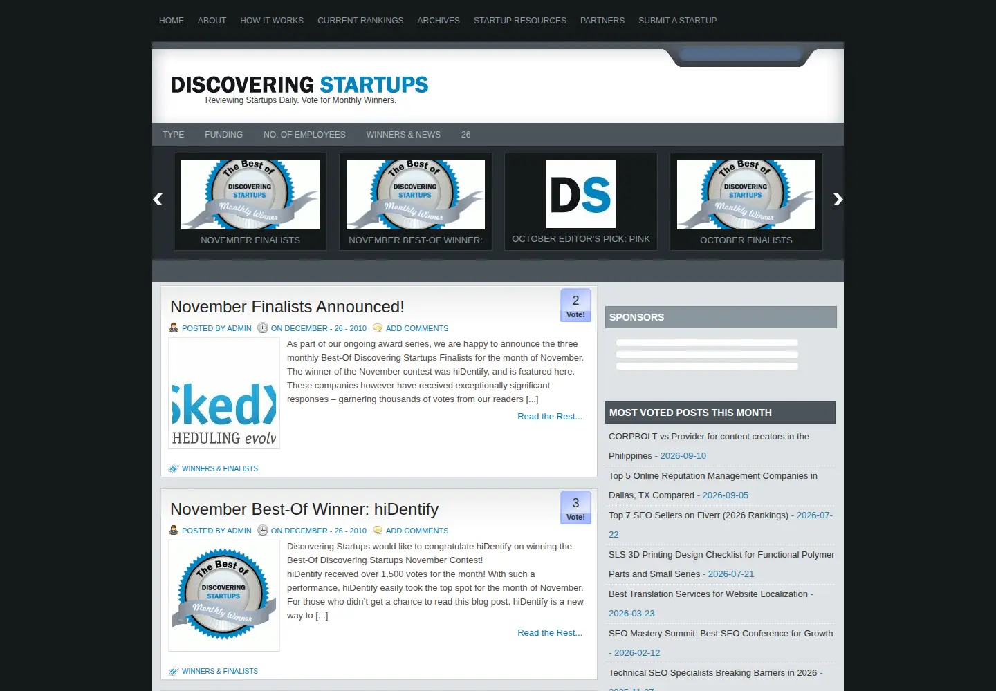 Captured homepage of discoveringstartups.com in the current scan