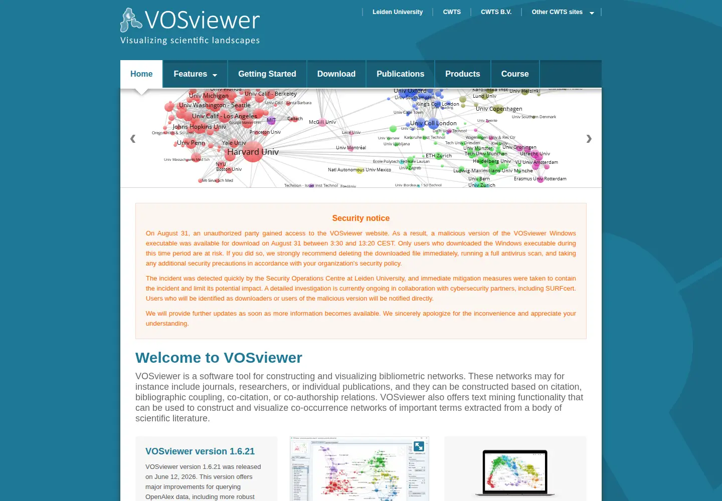 Screenshot of vosviewer.com