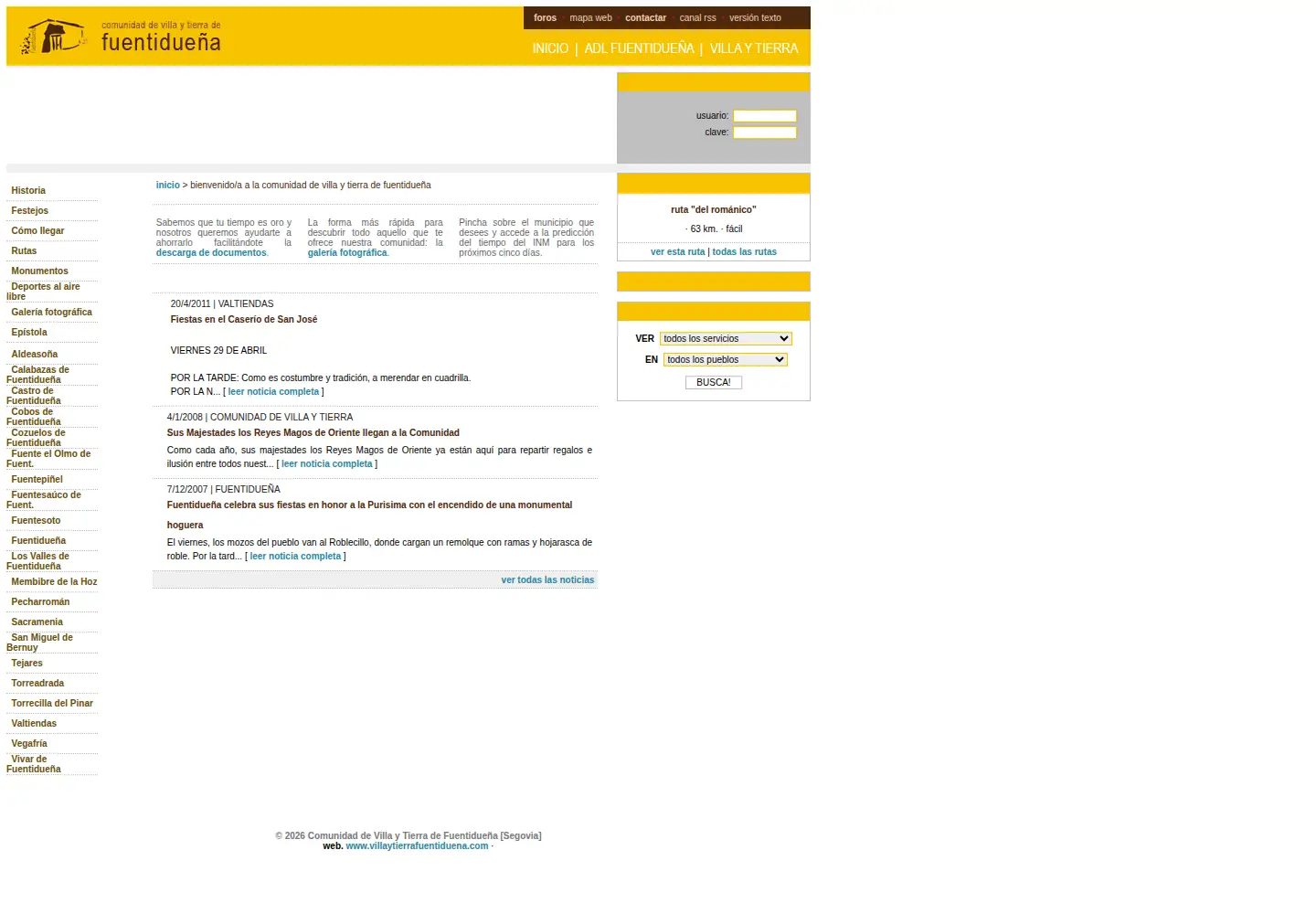 Captured homepage of villaytierrafuentiduena.com in the current scan