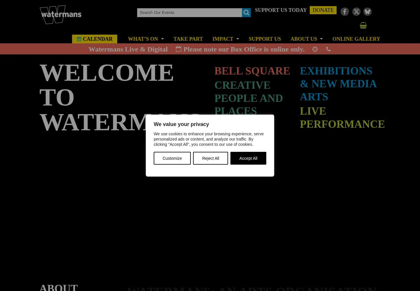 Captured homepage of watermans.org.uk in the current scan