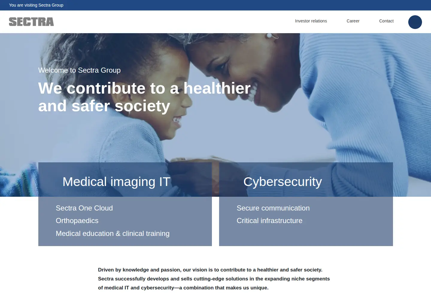 Screenshot of sectra.com