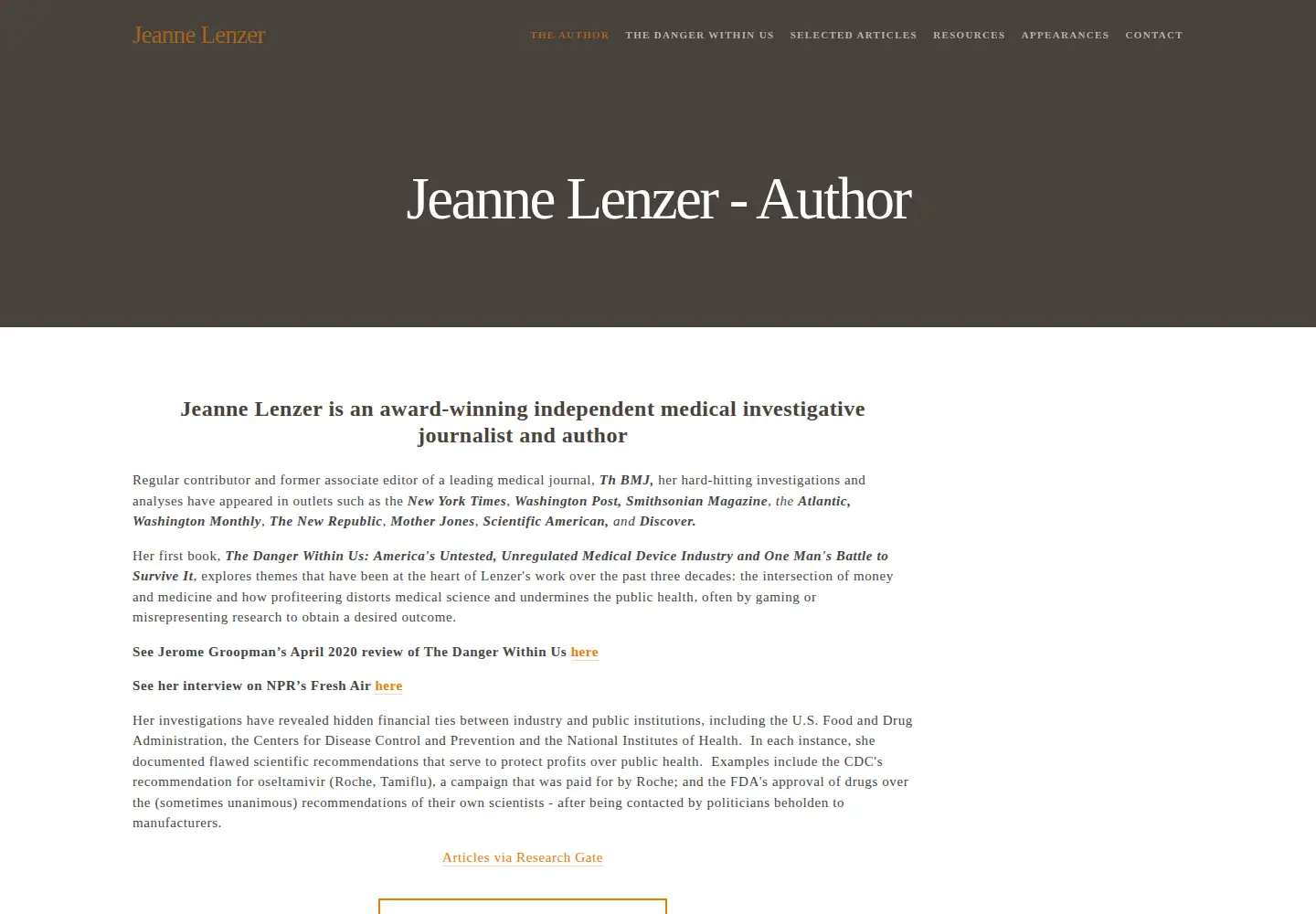 Captured homepage of jeannelenzer.com in the current scan