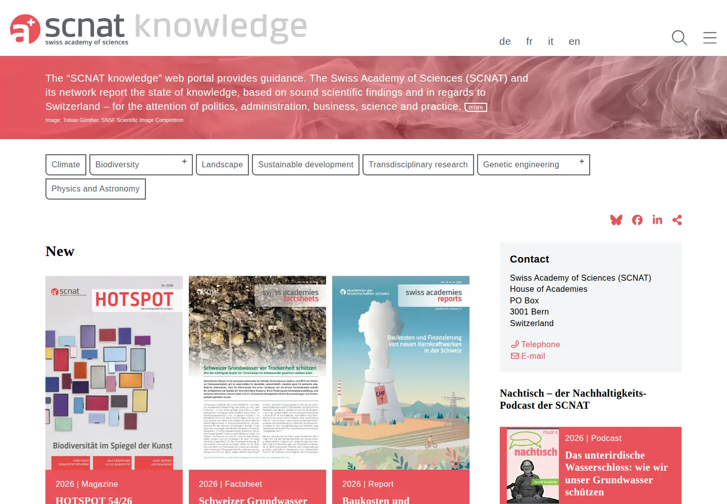 Captured homepage of naturalsciences.ch in the current scan
