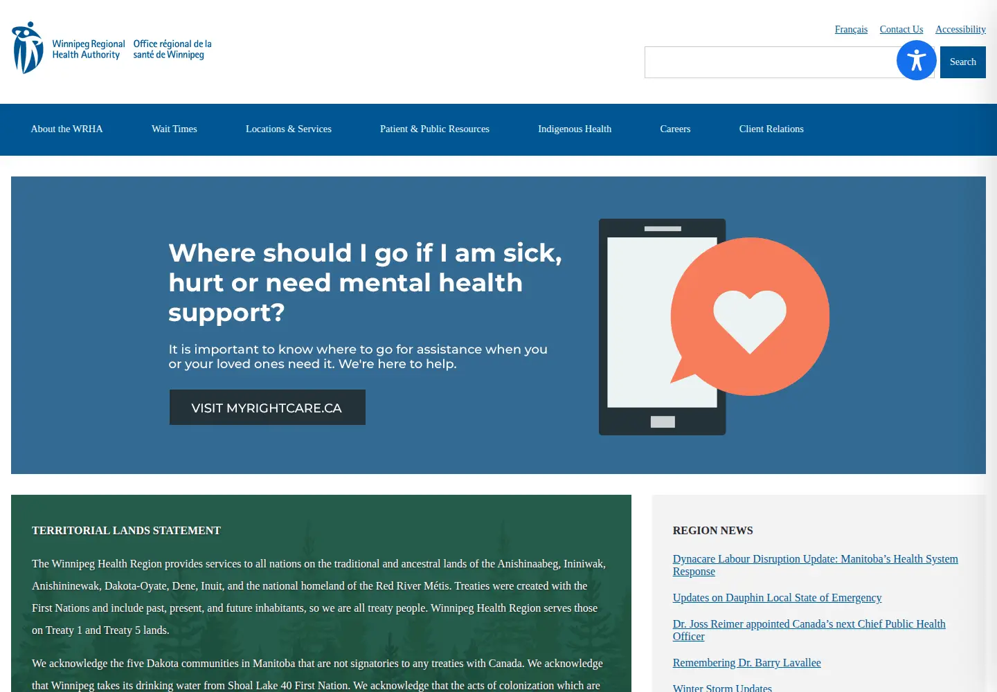 Screenshot of wrha.mb.ca