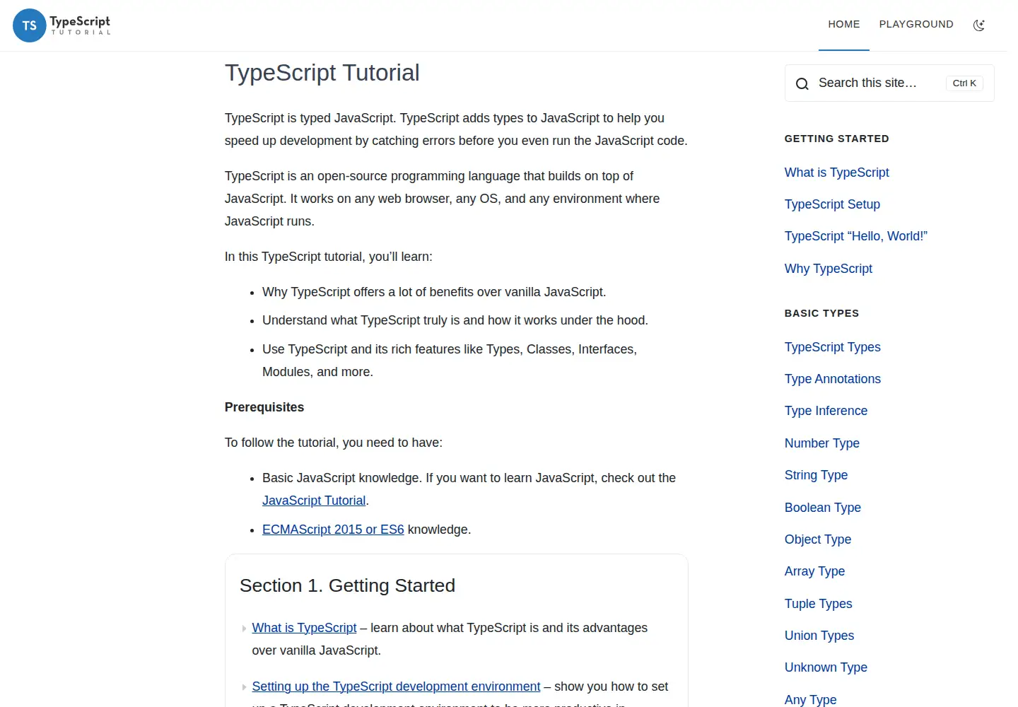 Screenshot of typescripttutorial.net