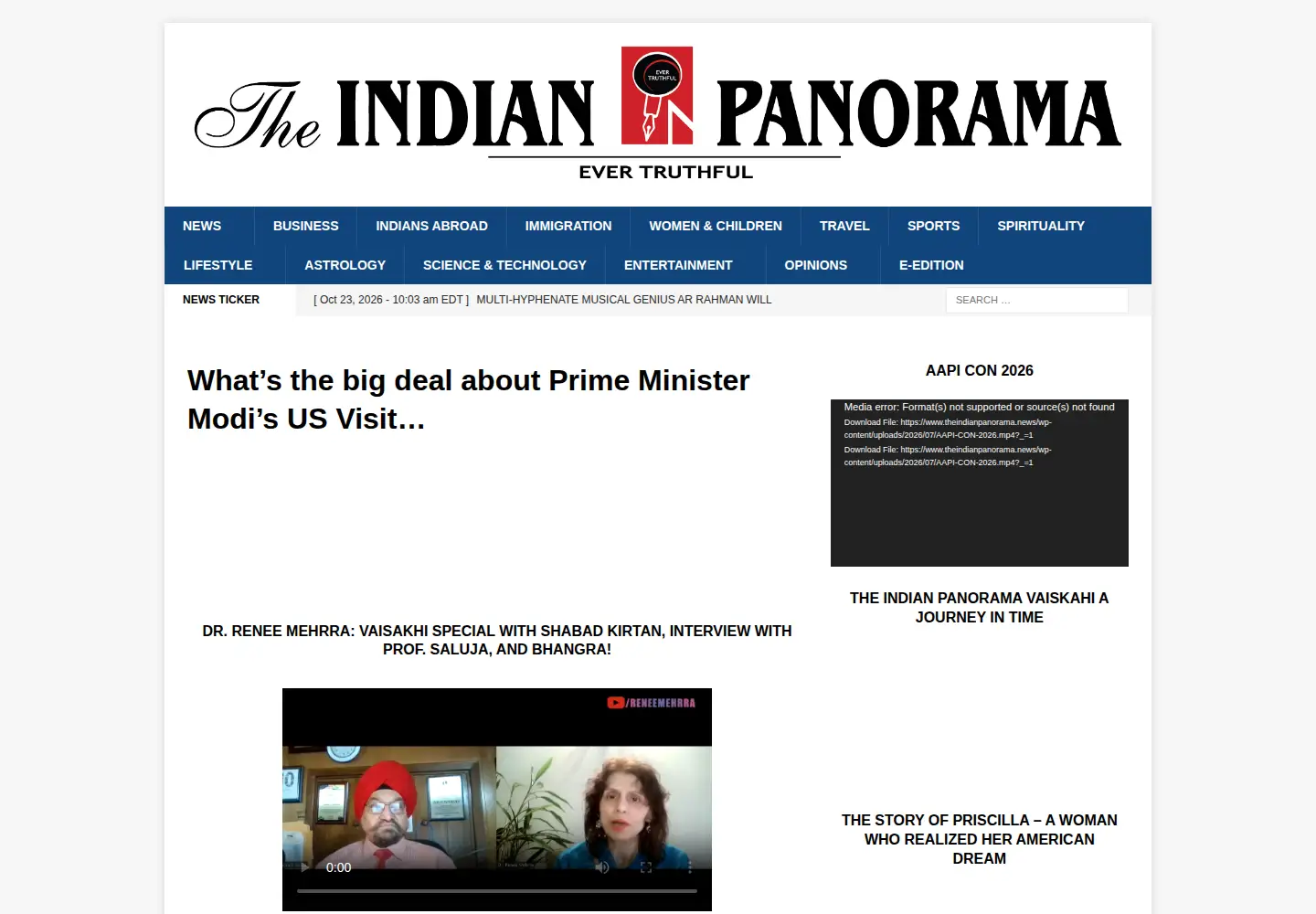 Screenshot of theindianpanorama.news