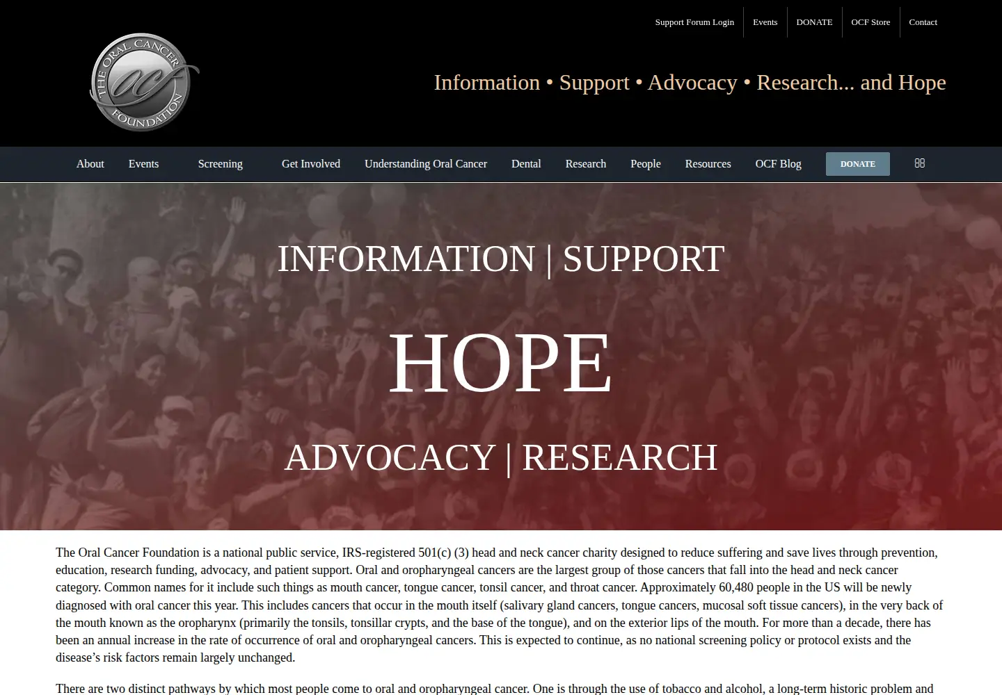 Screenshot of oralcancerfoundation.org