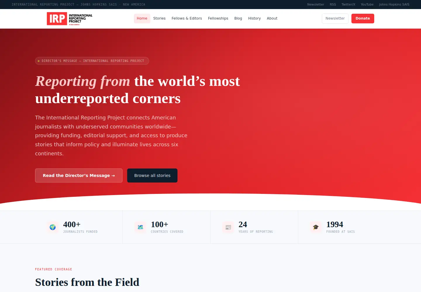 Captured homepage of internationalreportingproject.org in the current scan