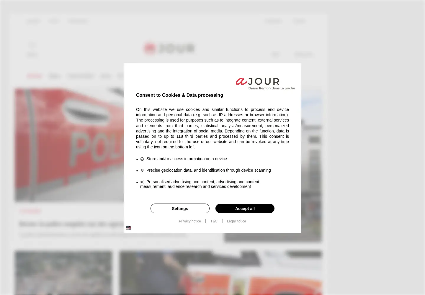 Captured homepage of ajour.ch in the current scan
