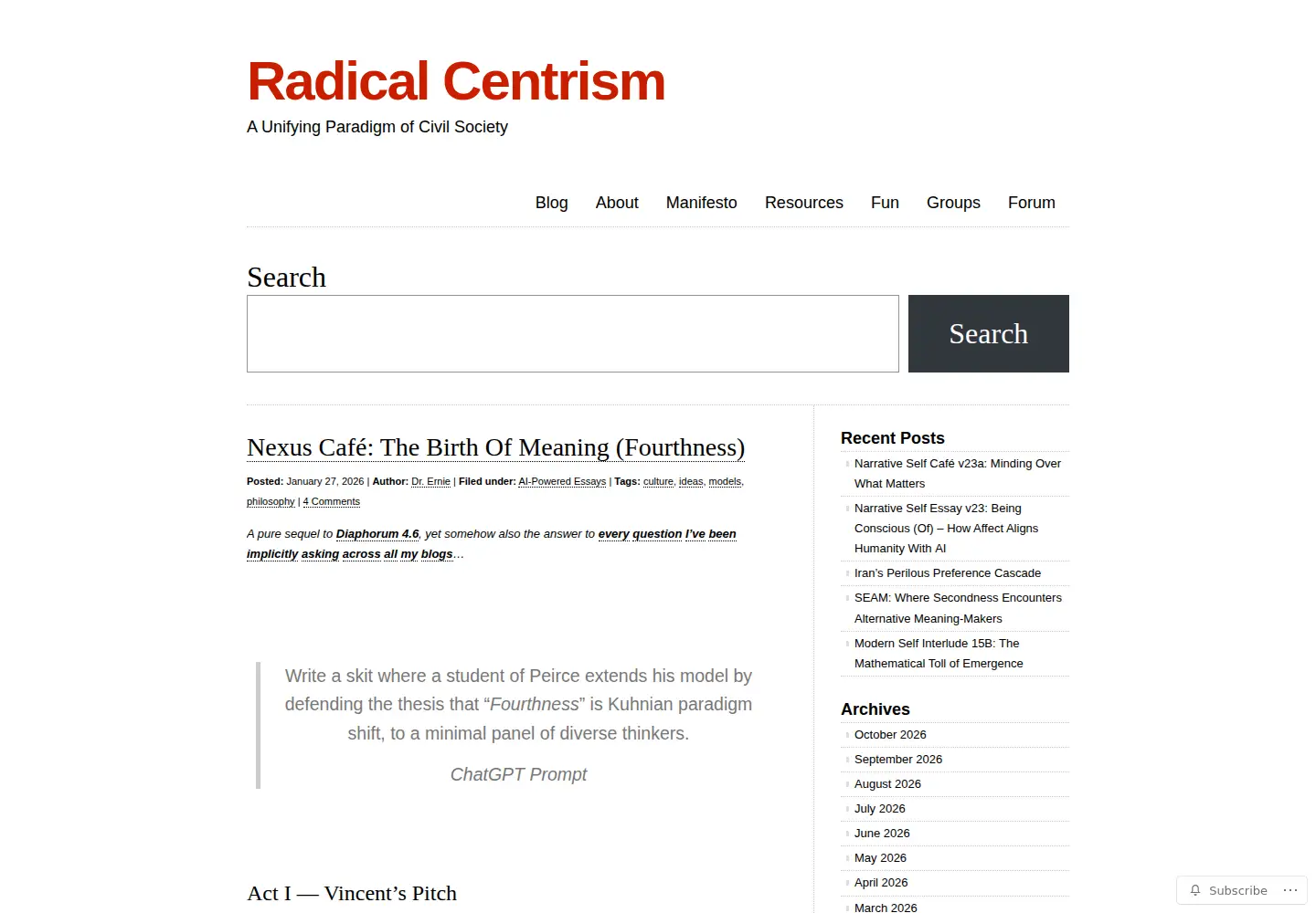 Captured homepage of radicalcentrism.org in the current scan