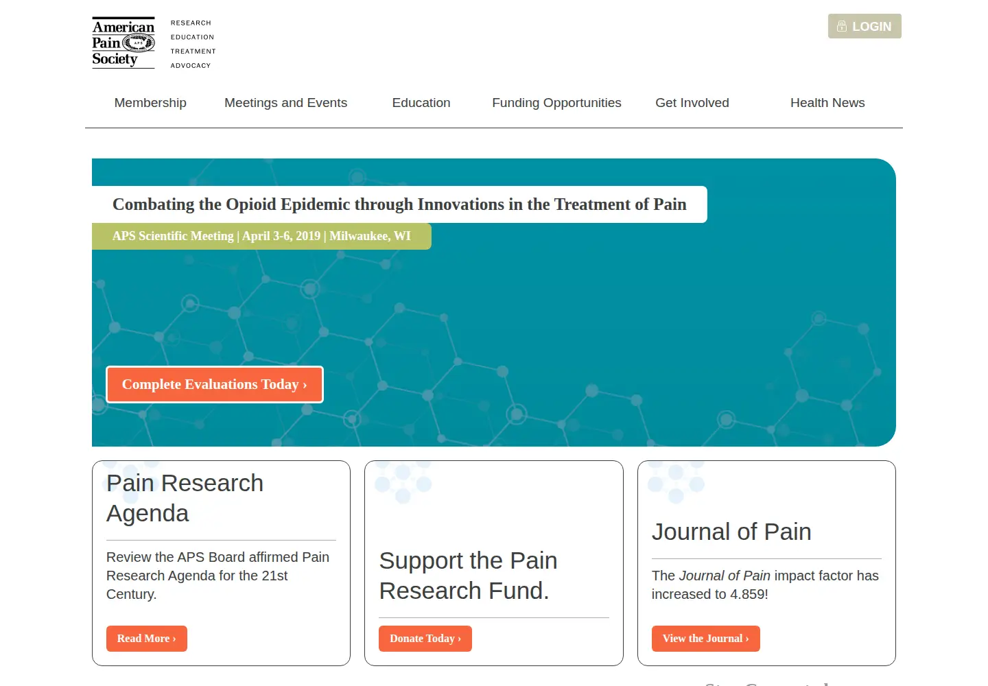 Captured homepage of americanpainsociety.org in the current scan