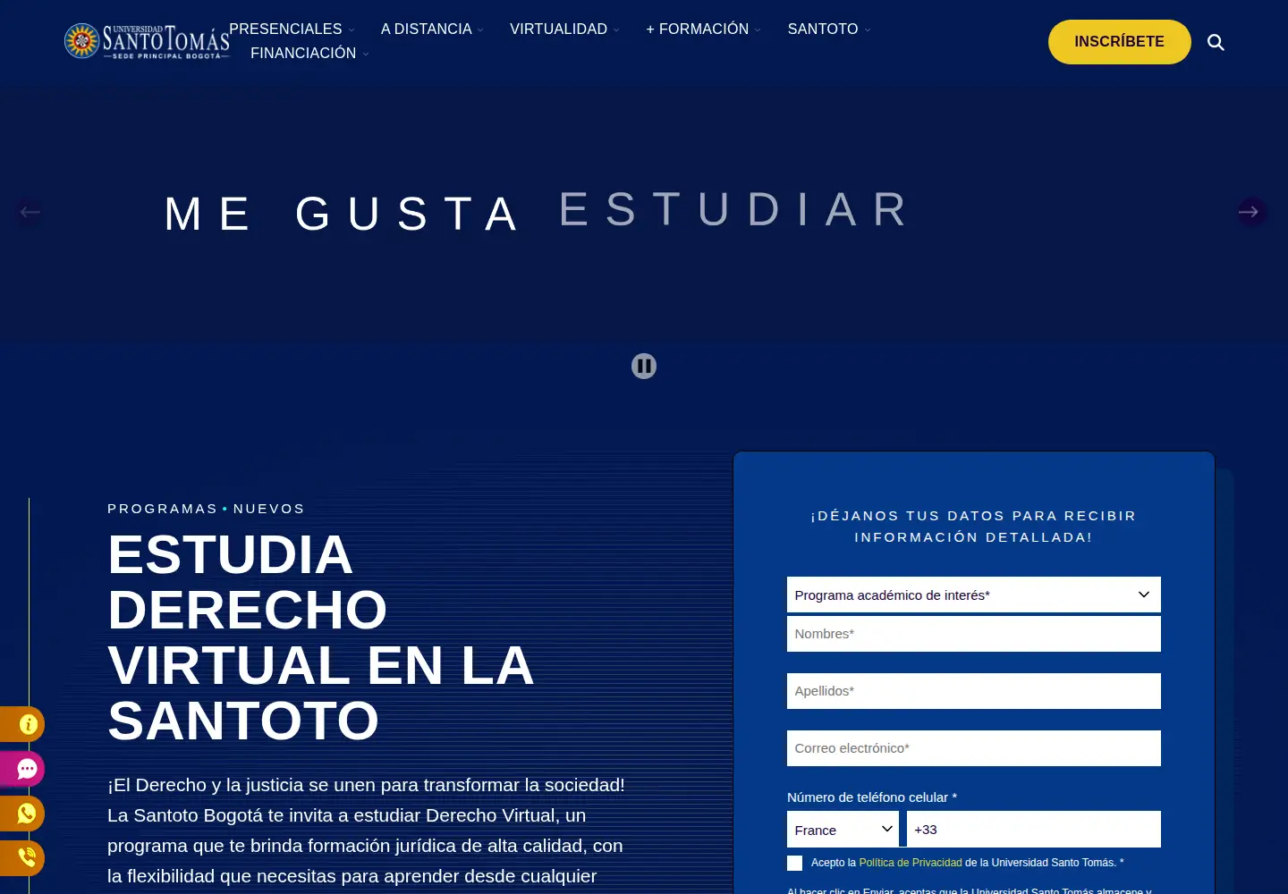 Screenshot of usantotomas.edu.co