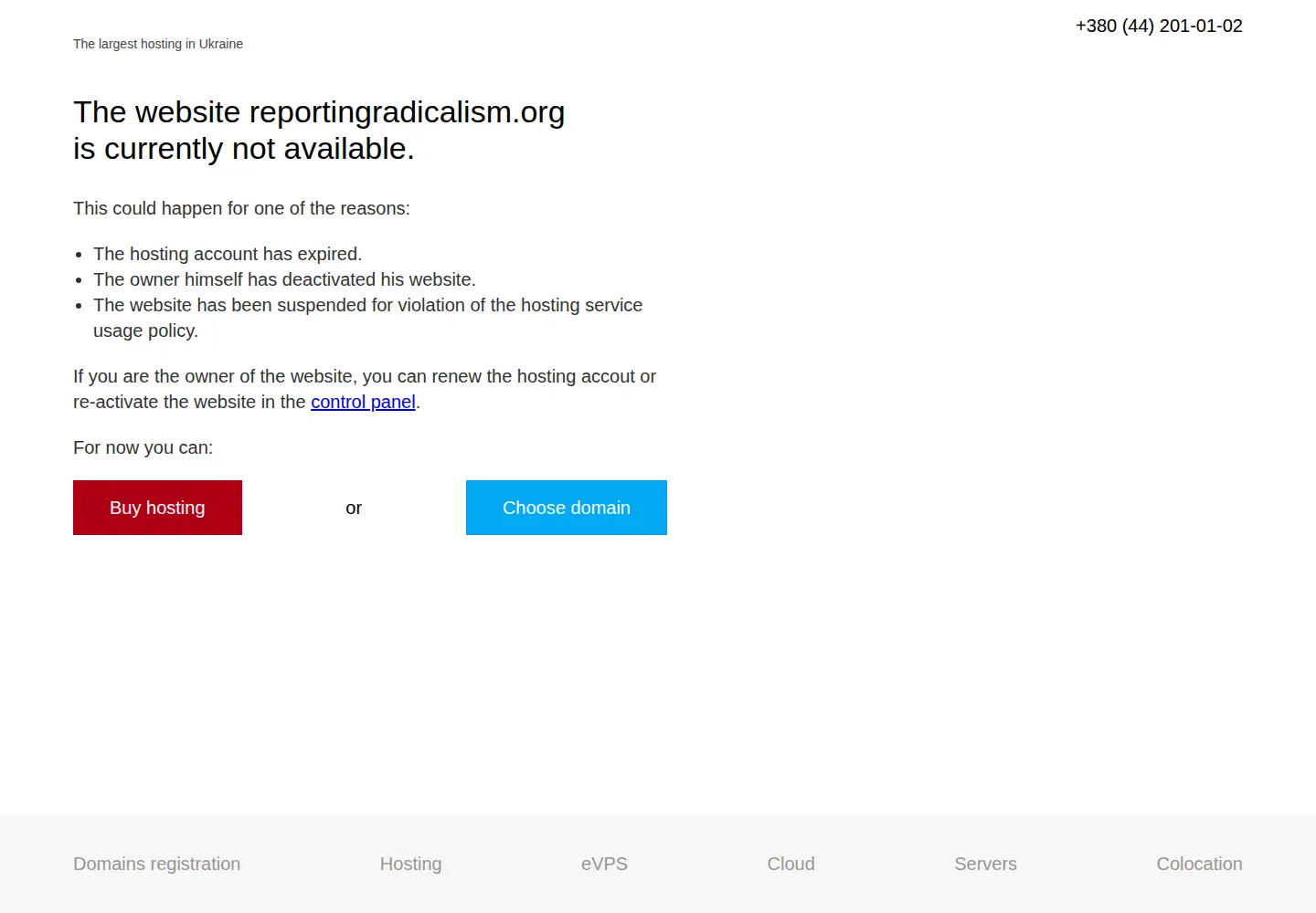 Screenshot of reportingradicalism.org