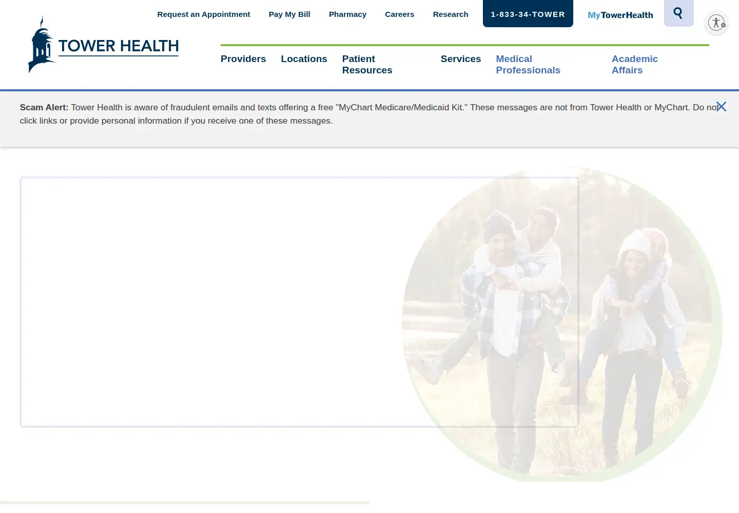 Captured homepage of towerhealth.org in the current scan