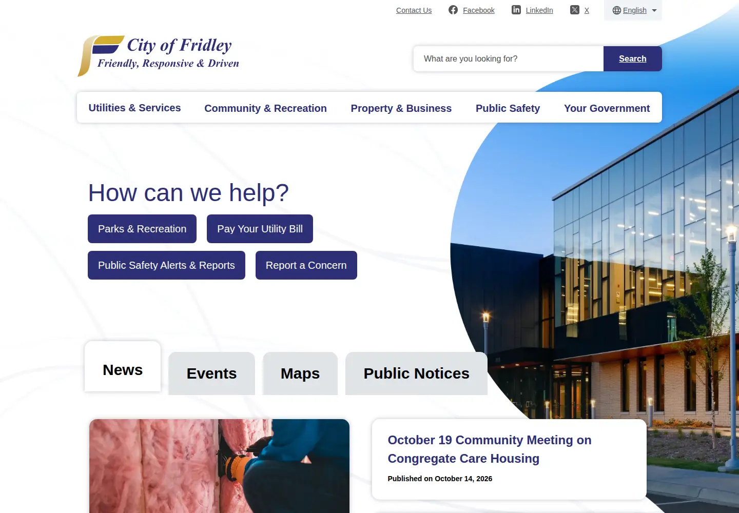 Captured homepage of fridleymn.gov in the current scan