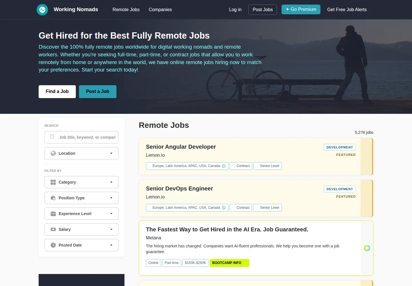 Screenshot of workingnomads.com