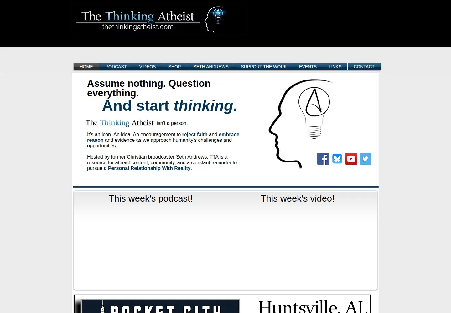 Captured homepage of thethinkingatheist.com in the current scan