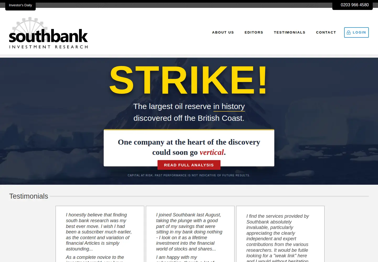 Captured homepage of southbankresearch.com in the current scan