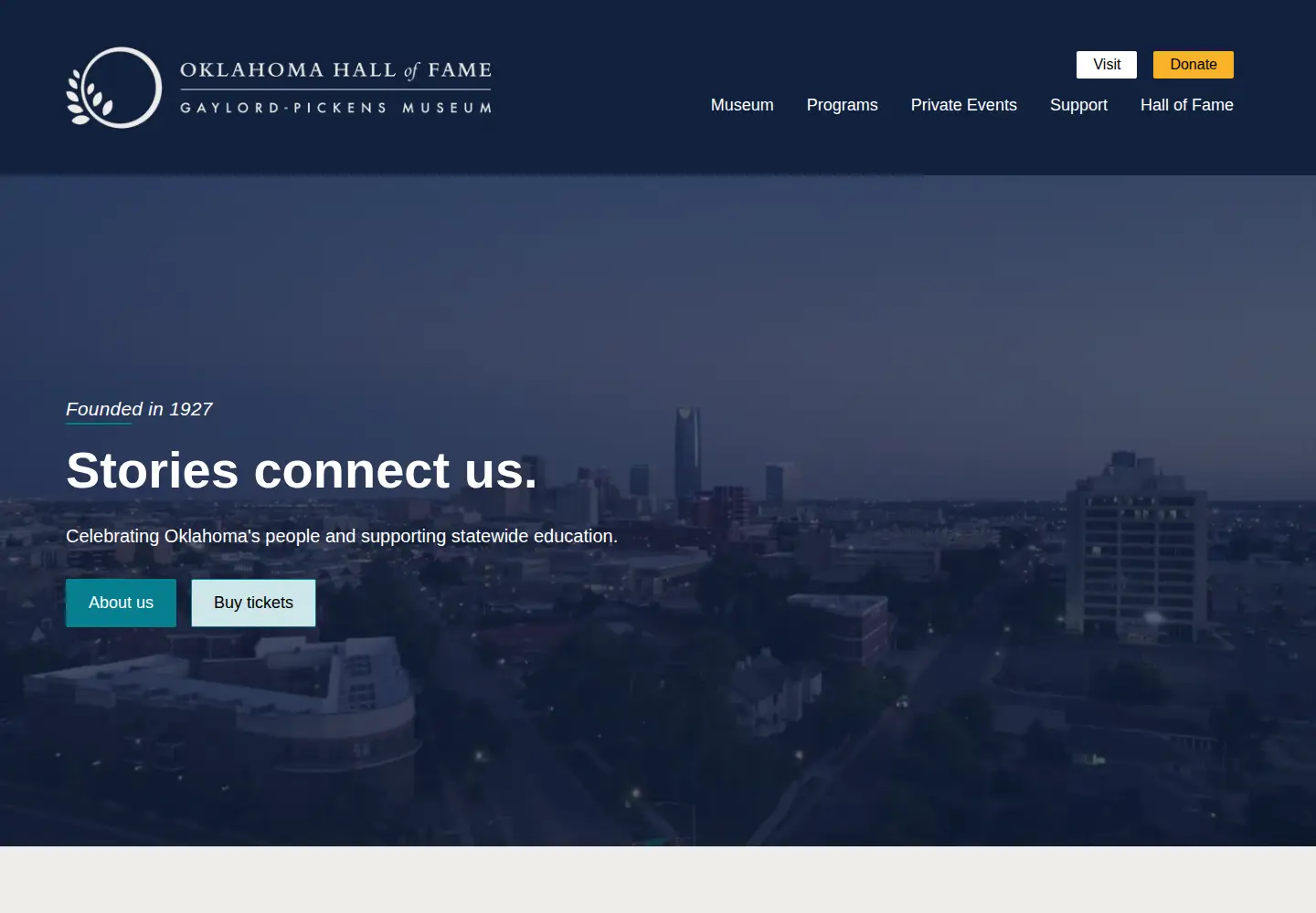 Captured homepage of oklahomahof.com in the current scan