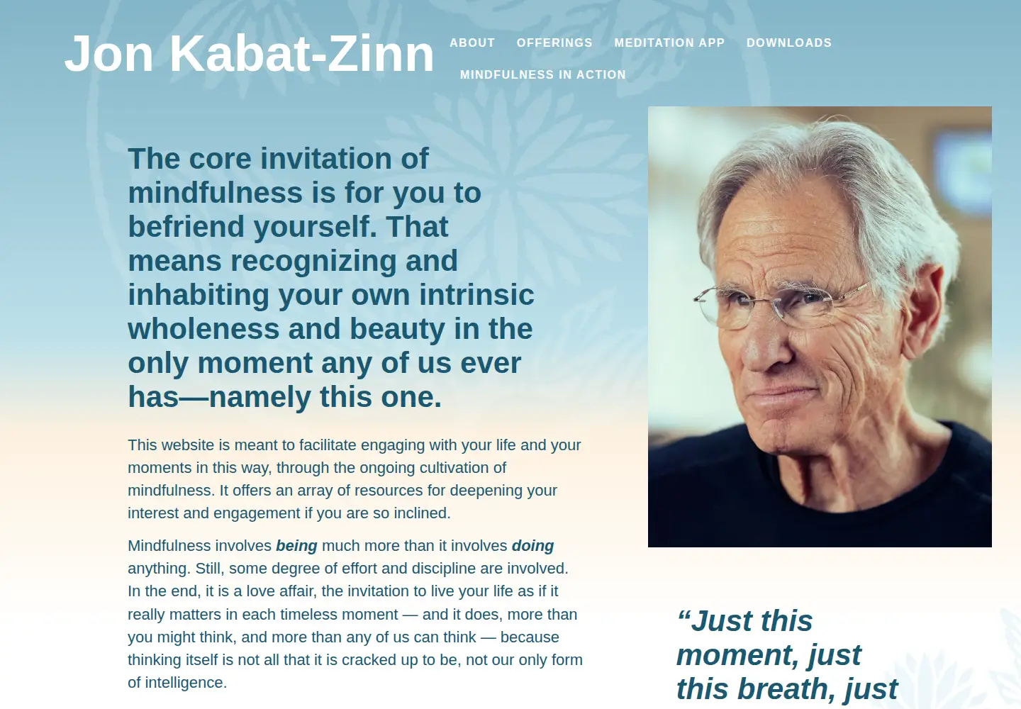 Captured homepage of jonkabat-zinn.com in the current scan
