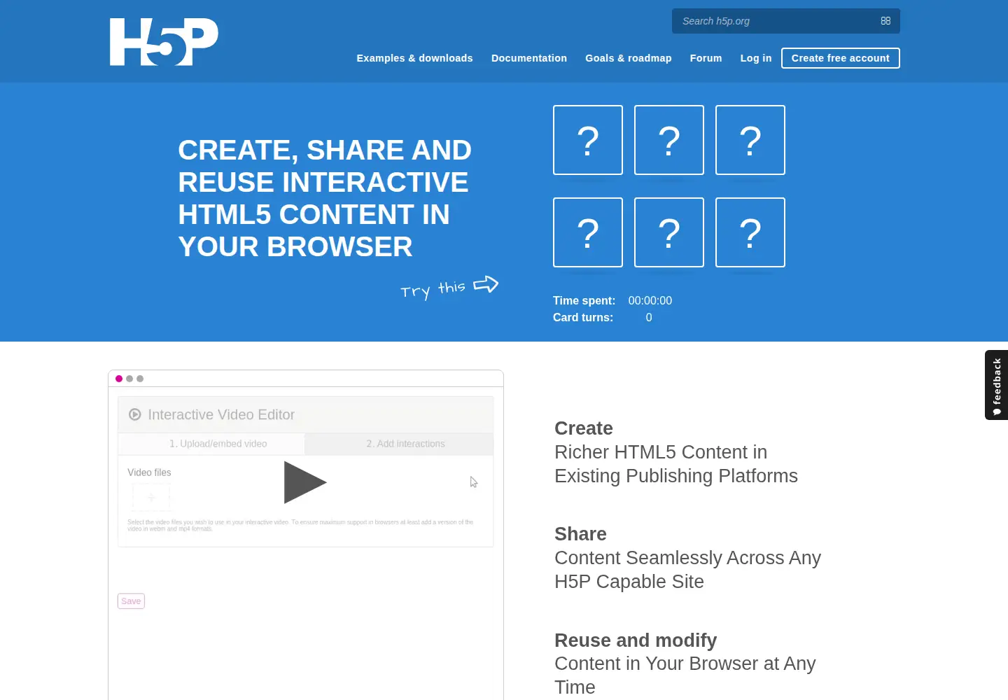 Screenshot of h5p.org