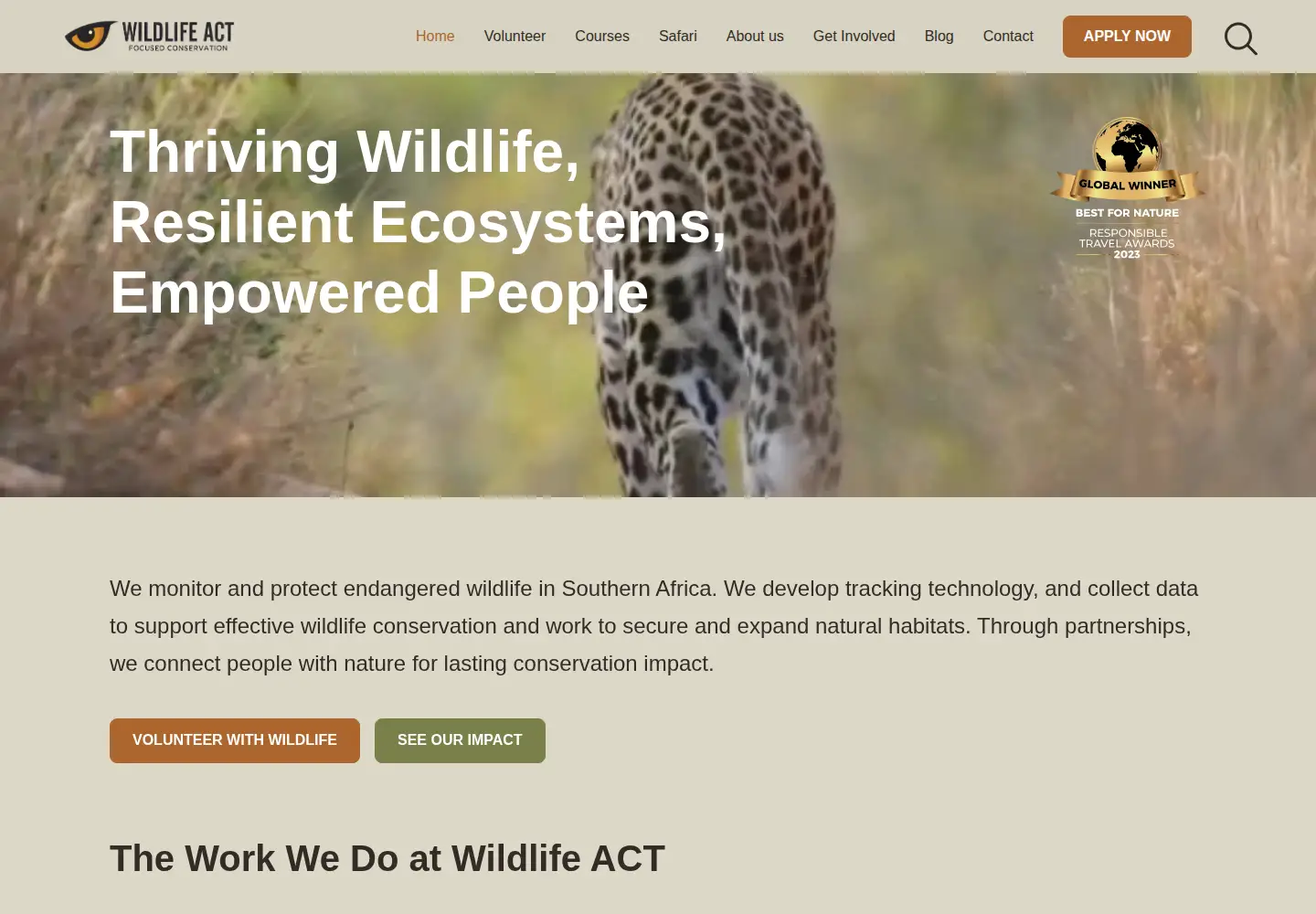 Captured homepage of wildlifeact.com in the current scan