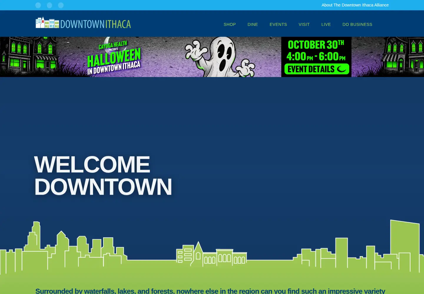 Captured homepage of downtownithaca.com in the current scan