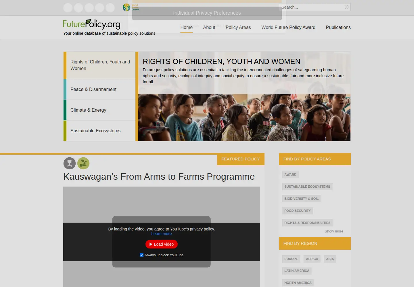 Captured homepage of futurepolicy.org in the current scan