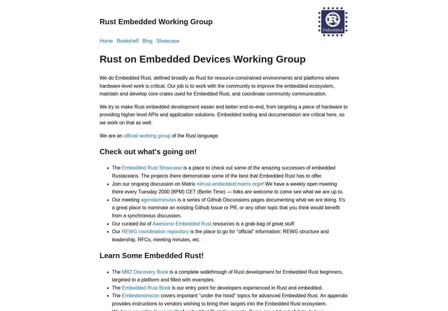 Captured homepage of rust-embedded.org in the current scan
